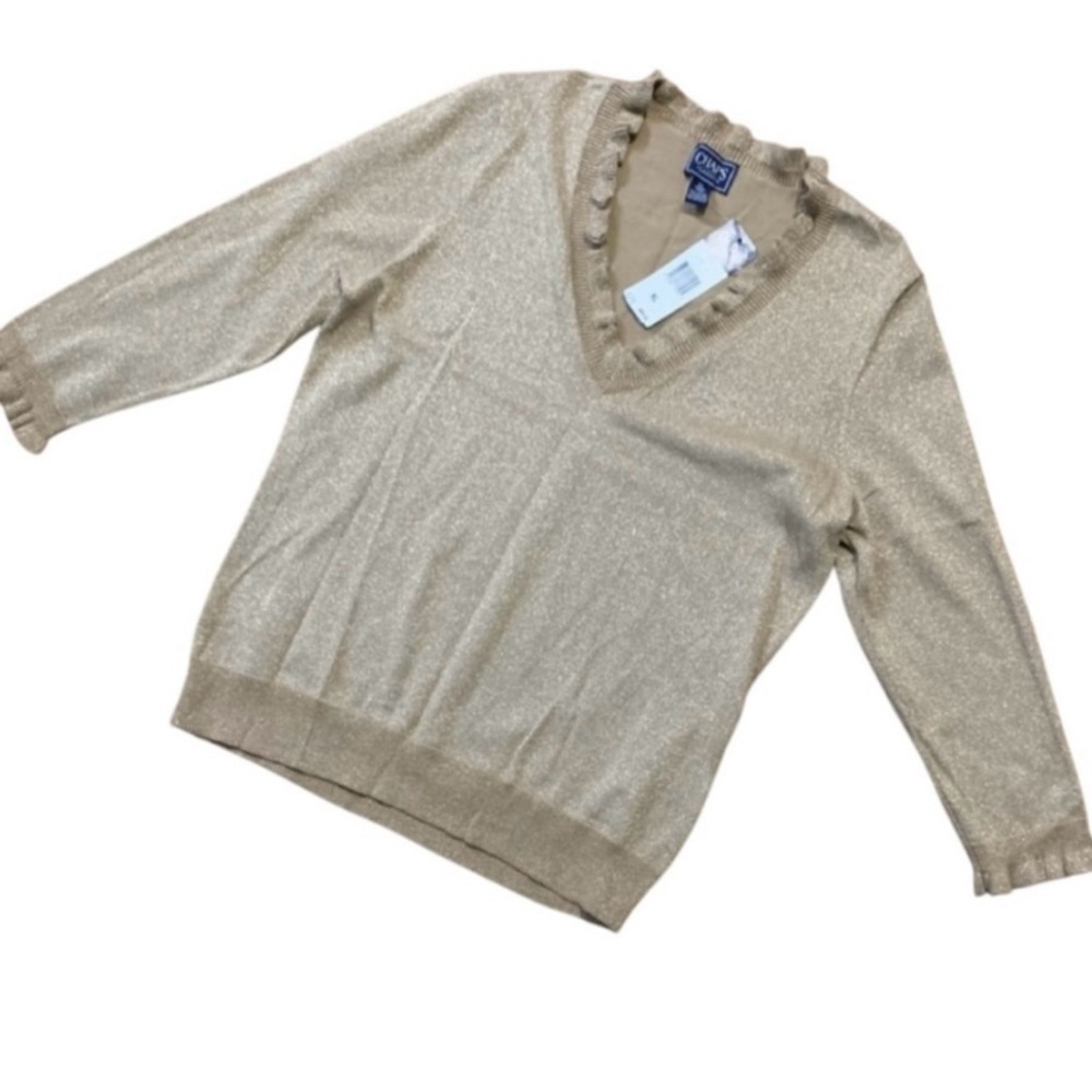 Chaps Women's V-Neck Sweater in Shimmering Gold. Sz. XL